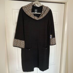 Black knit Dress with tan and white patterned cowl neck NWT
